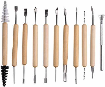 SHUANG YOU 11-Piece Clay Tools Set, Metal Tipped Clay Sculpting Tools with Wood Handles, Ideal for Cleaning and Creating Decorative Effects on Clay Surfaces