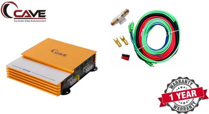 Cave RJ-425 2-Channel Car Audio Mini High Power Amplifier Performance Auditor Systems 3500 Watts Class AB Mosfet, Colour: Golden & Sliver with 8 Gauge amplifier wiring kit Two Class AB Car Amplifier
