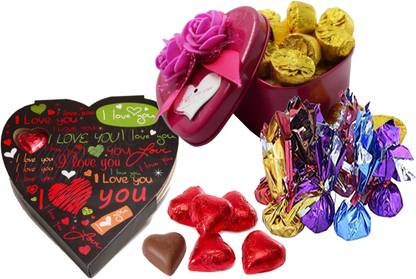 Kinoki Megenta and Black Heart Shape Chocolate Box valentine gift set Truffles