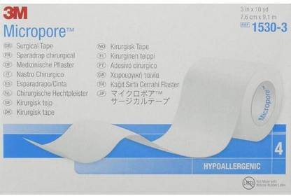 Micropore Surgical Tape (White, 3-inchx10Yards), 4 Rolls First Aid Tape