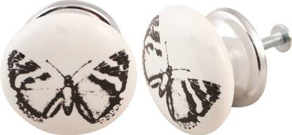 De Unico Butterfly Design Hand Painted Decorative Door Knobs- Pulls for Kitchen Cabinet/Kids Cupboard/Kitchen Drawer Handles with Hardware Attached Ceramic Cabinet/Drawer Handle