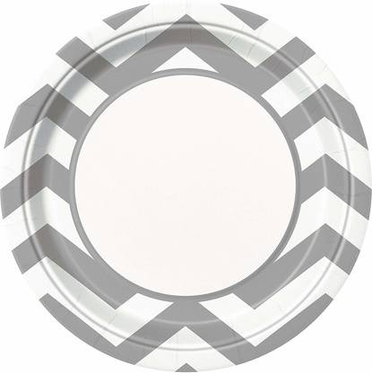 Unique Industries Silver Chevron Paper Plates, 8ct [CAT_4938] Dinner Plate