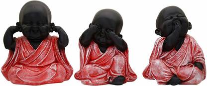 GW Creations Set of 3 Baby Buddha Monk Statue Decorative Showpiece  -  12 cm