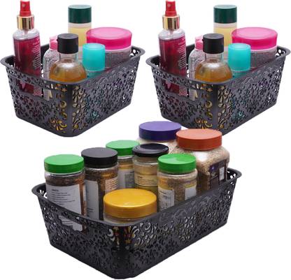 Cutting EDGE Polypropylene Small Turkish Basket | for storing Toiletries Beauty Products School Supplies Fruits Vegetables Set of 3 | (1 x Medium with Lid [6L] | 2 x Small with Lid [2.5L]) | Black Storage Basket