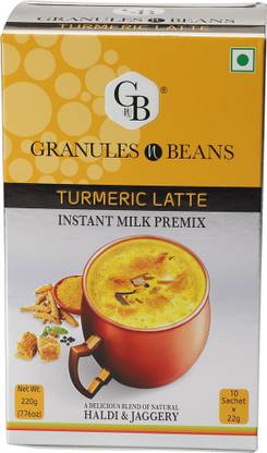 Granules and Beans Turmeric Latte Instant Tea Premix (10 Sachet x10 gm =100 Gms) Turmeric, Saffron, Almond Herbal Tea Box