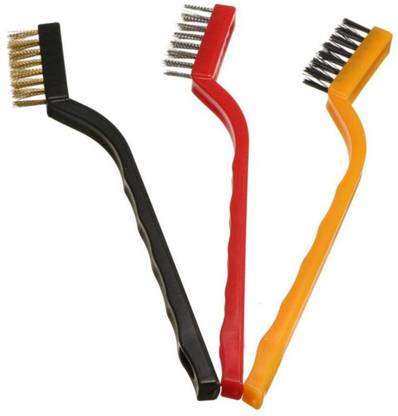 Maitri Cleaning Materials - 3pcs Mini Wire Brush Set, Rust Paint Metal Cleaner, Cleaning Welding Slag and Rust, Handy Steel/Nylon/Brass Brush Handle Scratch Brush