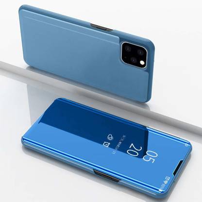 Navnika Flip Cover for Apple i-phone 11 5.6 Mirror Clear View with Magnetic Stand Shockproof Case Blue