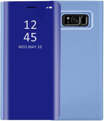 Navnika Flip Cover for Samsung Galaxy S8 Plus Mirror Clear View with Magnetic Stand Protective Diamond Blue