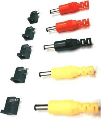 Creative Tech 5 Pcs 2.1mm x 5.5mm Male + Female Metal Panel Socket Pair Jack Plug DC Connector, 12 V DC Pin and Socket, Adapter Pin Electronic Components Electronic Hobby Kit