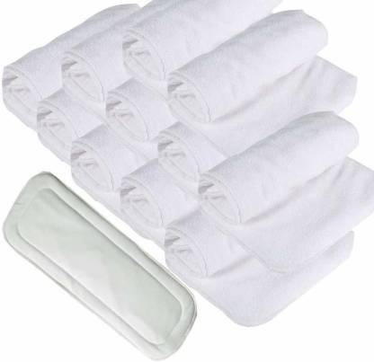 FABLITTLE Microfiber 4 Layer Washable Baby Diaper Inserts - Reusable Baby Cloth Diaper, Age 0-24 Months, White With Breathability (Pack of 11)