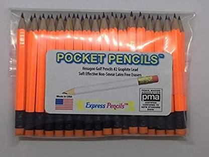 Express Pencils TM Neon Orange Golf Pencils With Eraser - Half, Classroom, Pew, Short, Mini, Small, Non Toxic - Hexagon, Sharpened, 2 Pencil, Color - Neon Orange, Pkg Of 36 Pocket Pencils [Cat_397128] Pencil