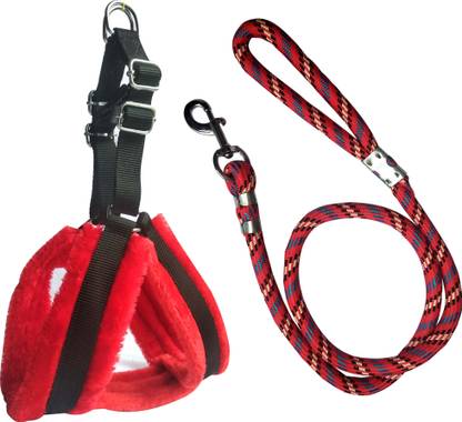 BODY BUILDING Dog Belt Combo of Red Black Feather Padded Dog Body Cross Harness with BRed Lead lengthy Dog Harness & Leash