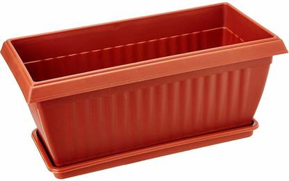 mastBus (3 Pcs) 17.5 inch Rectangle Flower Pot Planters with Trays - Plastic Pots Plant Container Set