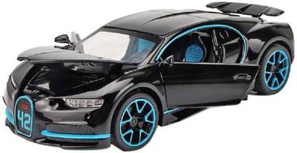 Quasar Mini Auto White 1:32 Scale Diecast Metal Bugatti Chiron Model Pull Back Car Toy with Openable Doors, Light and Sound (Any One Color Send)