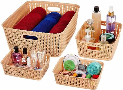 Cutting Edge Plastic Storage Shelf Baskets Woven Design Medium X 1 Small A6 Mini 2 Royal Beige Set Of 4 Basket In India Cutting Edge Plastic Storage Shelf, Plastic Storage Baskets For Shelves
