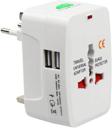 GLAMAXY Universal Travel Adapter with Built-in Dual USB Charger Ports (White) Worldwide Adaptor