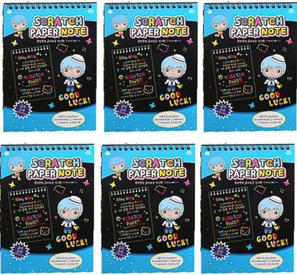 Art Bundle Big Size Crafts Rainbow Art Scratch Paper Drawing NoteBook with Wooden Pencil, : Pack of 6 pcs : Size 10.5 X 7.5 inches