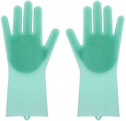 1 x Dishwashing Gloves Women Rubber Wash Clothes Kitchen Household qwe