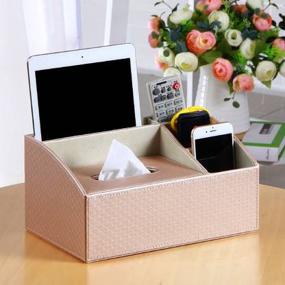 Be Cool 5 Compartments PU Leather Tissue Holder With Multi Purpose Desk Organizer