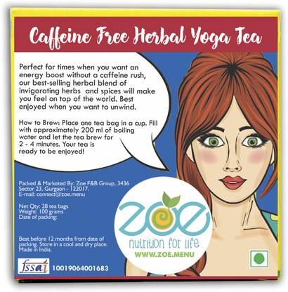 Zoe Nutrition for Life CAFFEINE FREE HERBAL YOGA TEA Black Pepper, Spices, Lime, Cardamom, Cloves, Ginger, Liquorice, Cinnamon Herbal Tea Bags Box