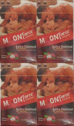 MOONFORCE Extra Dotted Sensational please with Dotts With Lychee Flavoured Condoms 40s(Set Of 4,40s) Condom