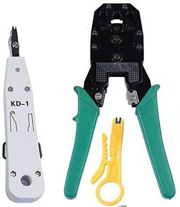 tools master TM-CT-LCC-0002 3 In 1 Modular Crimping Tool For Rj45, Rj11 Cat5E/Cat6 Lan Cutter With Cable Cutter + KD1 Impact Punch Down Tool Manual Crimper