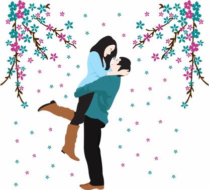 Devil designs 55 cm Valentine's Day Special Loving Couple Wall Sticker 83cm x 91cm DEVIL-GD367 Self Adhesive Sticker