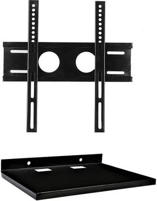 Abkko 15 inch Small Slim LED TV Wall Mount Bracket Suitable Upto 32 inch to 42 inch with Set Top Box/DTH Stand - Wall Mount Stand/WiFi Router Stand, Black (Ideal for All Type of Set Top Box) Fixed TV Mount