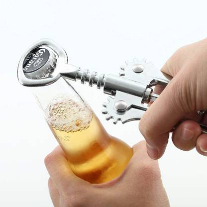 CherryBox Wine Cork Screw & Bottle Opener - 2 in 1 (Silver) Stainless Steel Wine and Bottle opener Bottle Opener