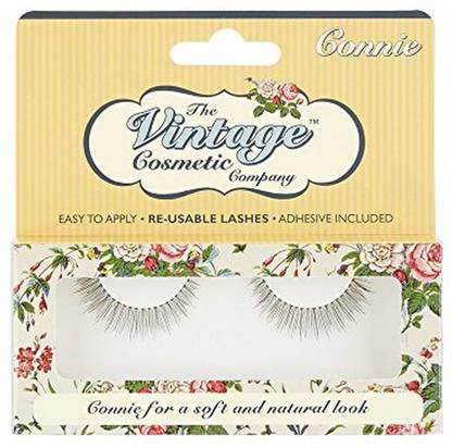 The Vintage Cosmetic Company | Connie Reusable Lashes | Synthetic False Strip - Latex Free Adhesive Included | Easy To Apply & Remove | Light Weight & Comfortable | For Natural Soft/Subtle Look | 9 Mm