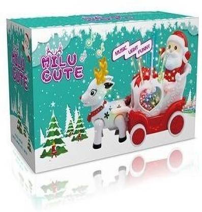 STYLO Christmas Music Box Santa Claus's Sleigh with Reindeer Electronic Fun Play Vehicle Toy with LED Flashing Light and Music