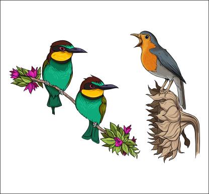 DivineDesigns Two Sparrows on Branch Wall Sticker Medium Sticker