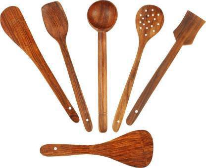 WOMS Wooden Spoon Set  (Pack of 6) Wooden Serving Spoon Set