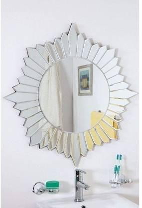 ALFA DESIGN Round Modern Bevelled Polished Sun Rays Design Frameless Mirror Decorative Mirror