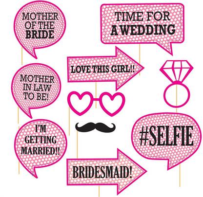 Party Hour Bride to Be Bachelorette Party Photo Booth Props for Wedding, Bridal Shower (Set of 10 Pieces) Photo Booth Board