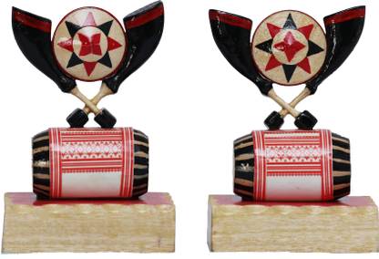 ASAMICA 2 Pcs Colourful Assamese Bihu Set with Dhol Pepa Japi Suitable for hanging alongside the central rear view mirror of vehicles and can also be used as a wall hanging Decorative Showpiece  -  11 cm