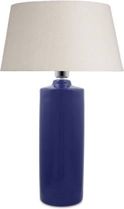 Homesake "Ceramic Tube Base Shaped Base Blue Table Lamp with Shade, Set of 2, (Khadi) " Table Lamp