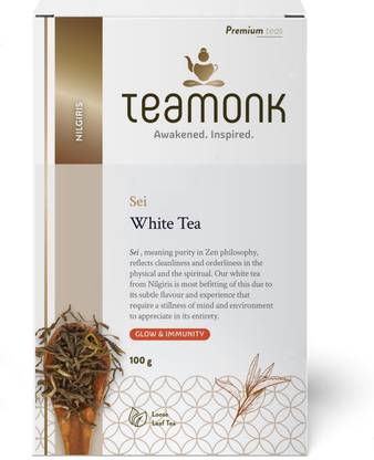 Teamonk Nilgiri White Tea, 50g (25 Cups)-Pack of 2 | 100% Natural Loose Leaf Tea for Glow & Immunity | Sei White Tea with Low-Caffeine & Anti-Oxidants | Whole Leaf Tea | No Additives Unflavoured White Tea Tin