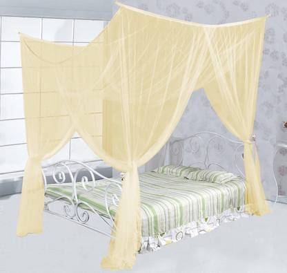 Iblay Ivory, 7x7 ft 4 Corners Post Canopy Bed Curtain - Royal Luxurious Cozy Netting - 3 Opening Mosquito Net - Cute Princess Bedroom Decoration for Single and Double Bed Nylon Washable Adults Mosquito Net