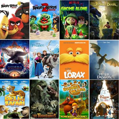 The Angry Birds 1 & 2 Gnome Alone The Jungle Book Dumbo Frozen The Lorax Pete's Dragon Delhi Safari The Tarbosaurus Boonie Bears Klaus (12 movies) (dual audio Hindi and English) (clear HD print clear audio) it's burn DATA DVD play only in computer or laptop it's not original without poster