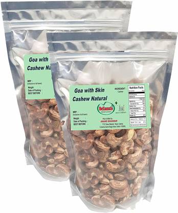 Bellanuts Cashew Skin Natural XXX 1Kg chilke wala (2X500g Each) Cashews