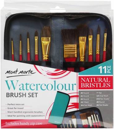 Mont Marte Mixed Bristle Brush Set in Wallet For Watercolour Painting