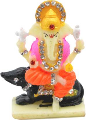 AFH Ganesha Sitting On Mouse Decorative Idol for Car Dashboard, Home, Office Mandir Decor Decorative Showpiece  -  5 cm