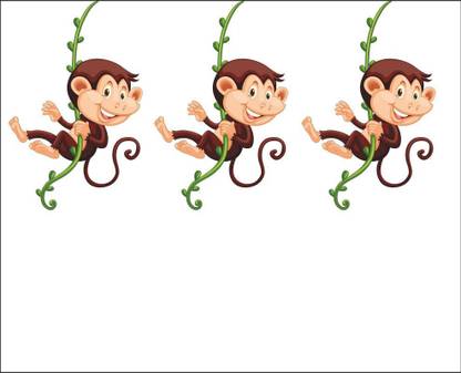 sp decals 91 cm Hanging Three Monkey Wall Sticker Design ( Cover Area :-91x44 cm) Self Adhesive Sticker