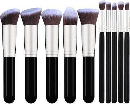 YANQINA 10 BLACK Synthetic Foundation Brush,Mineral Powder Brush 10 Pcs