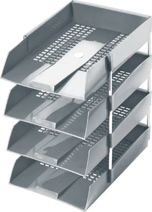 OMEGA 4 Compartments Plastic 718PP Office Tray - PP (Set of 4 Tray) Use For Letter Tray/Files Tray/Documents Tray/Folder Tray Grey Colour