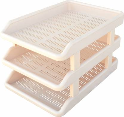 OMEGA 3 Compartments Plastic 1739/S Office Tray - Deluxe Use For Letter Tray/Files Tray/Documents Tray/Folder Tray etc Biege Colour