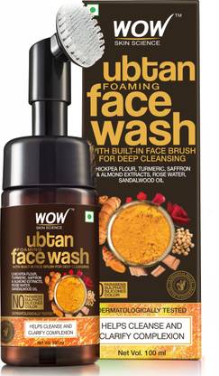 WOW SKIN SCIENCE Ubtan Foaming  with Built-In Face Brush for deep cleansing - No Parabens, Sulphate, Silicones & Color - 100mL Face Wash