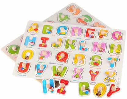 LazyToddler Educational Wooden Alphabets and Number Board for Kids with Knob, A-Z Alphabets and 1-20 Numbers Set of 2 (Alphabet & Number Set)