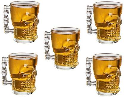 ANH MART Skull Face Beer Drinking Glasses with Handle Glassware for Water, Juice glass 500ml. Glass Beer Mug